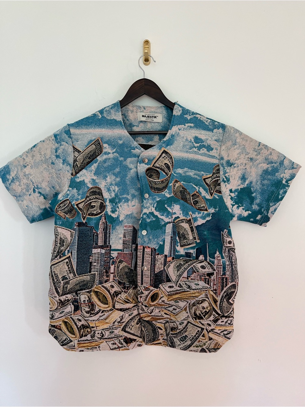 Majestik Rack City Money Tapestry Jersey Men’s Small Blue Streetwear